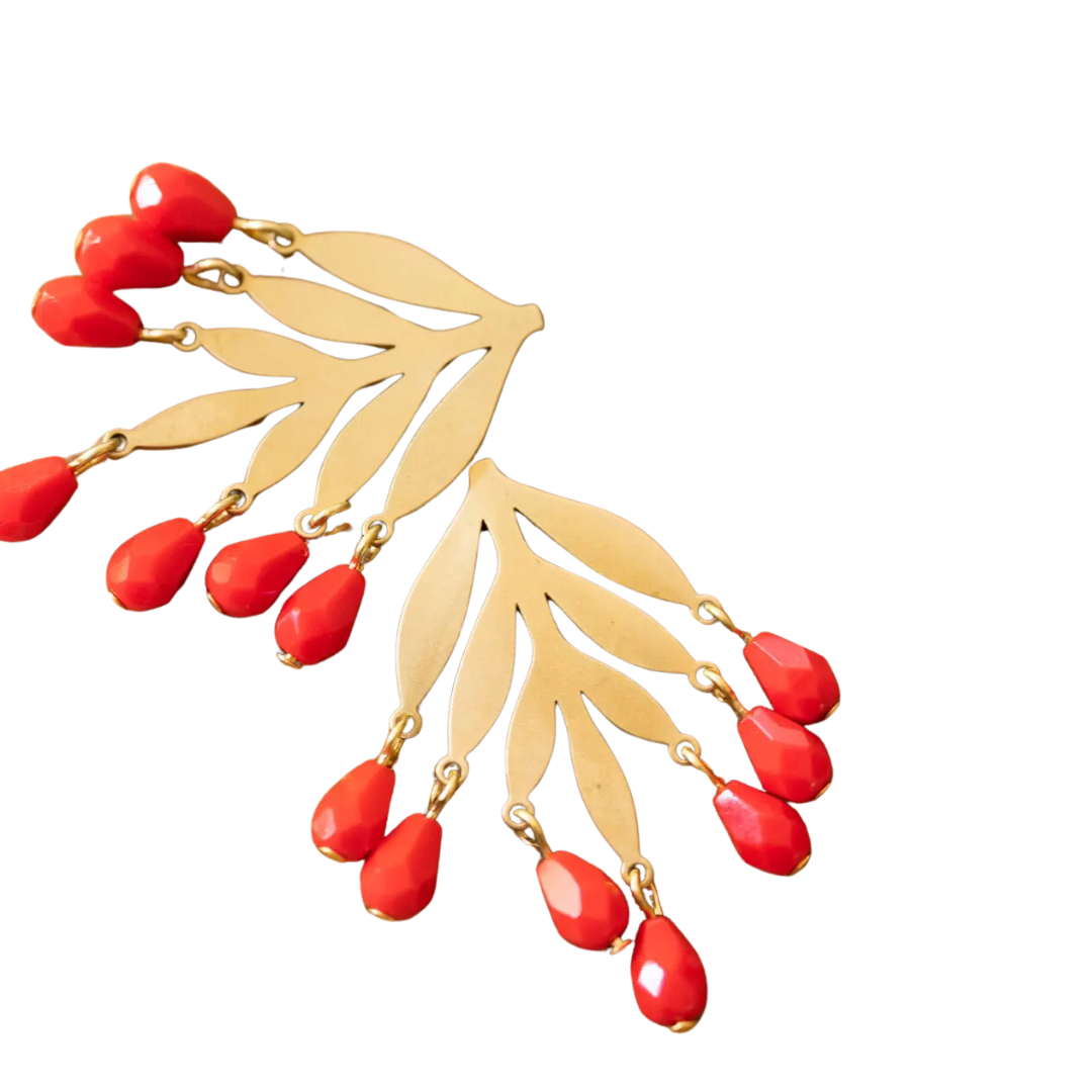 Red Bead Chandelier Studs