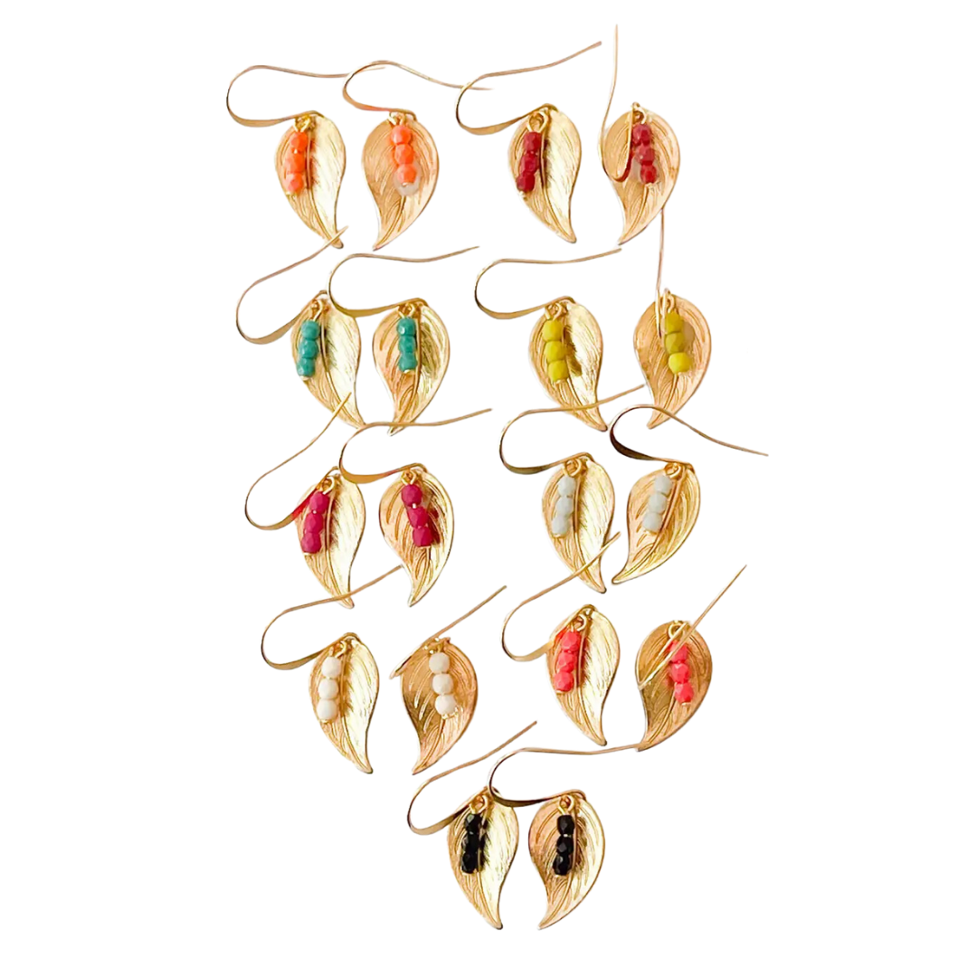 Small Leaf Earrings with Colorful Beads