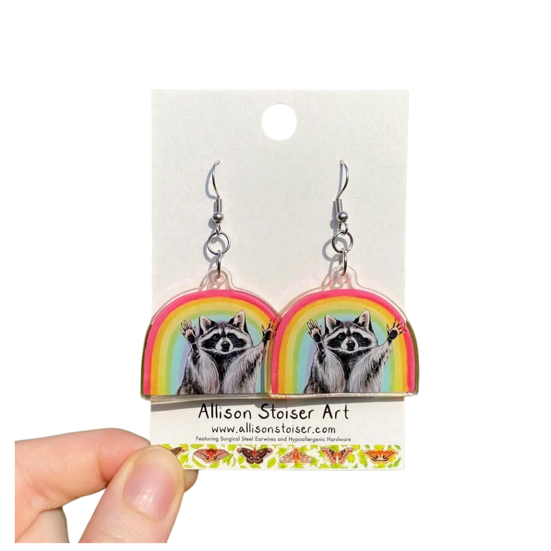 Acrylic Rainbow Raccoon Pride Earrings