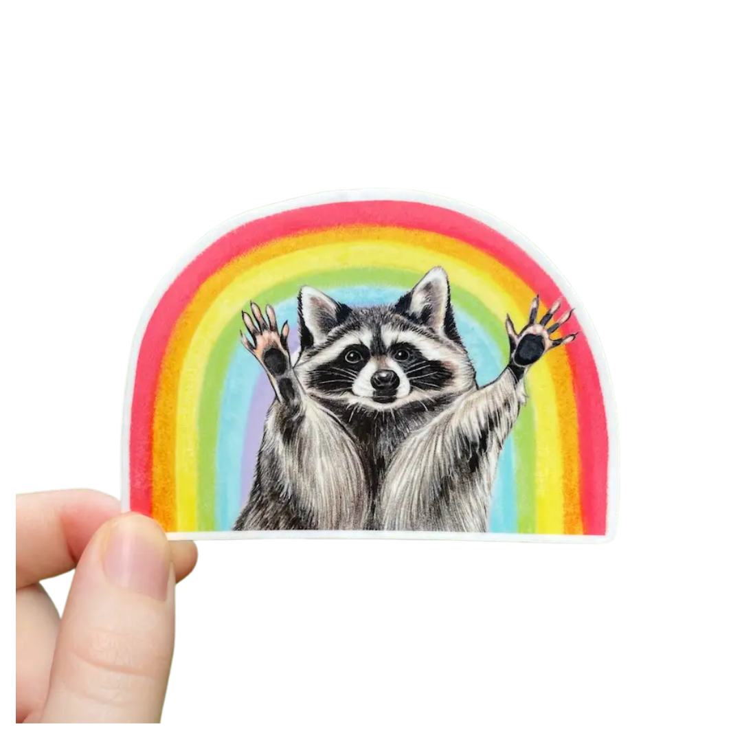Rainbow Raccoon Weatherproof Vinyl Sticker