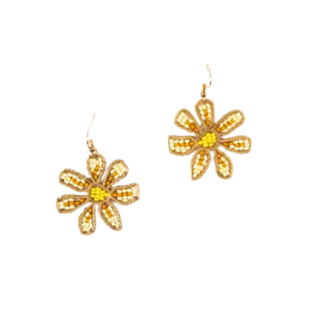 Yellow Beaded Daisy Earrings