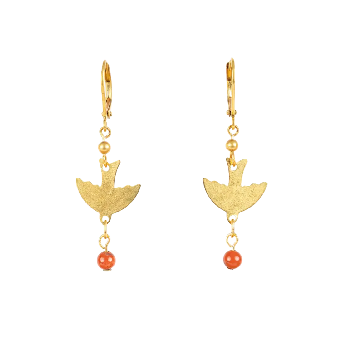 Bird & Stone Fruit Earrings - Red Jasper