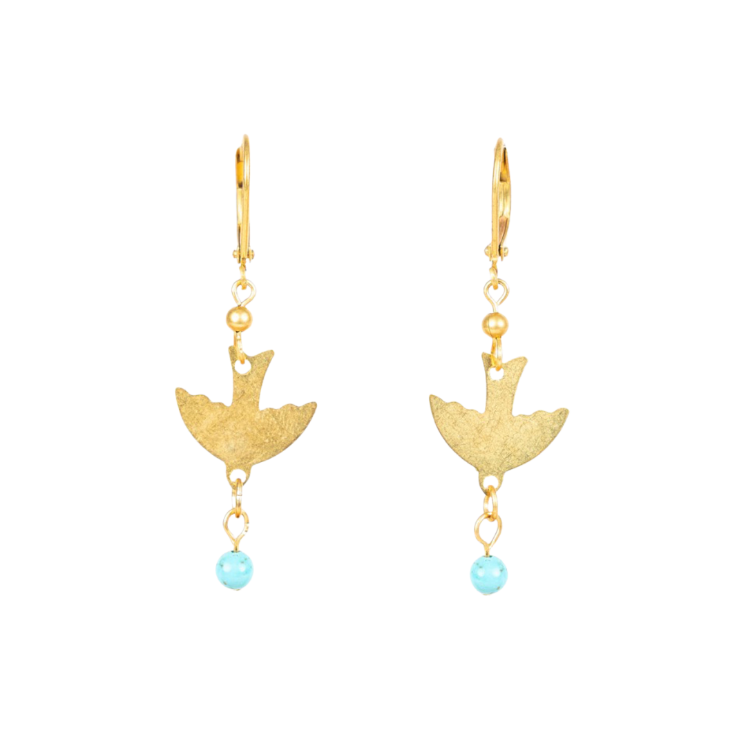 Bird & Stone Fruit Earrings - Turquoise