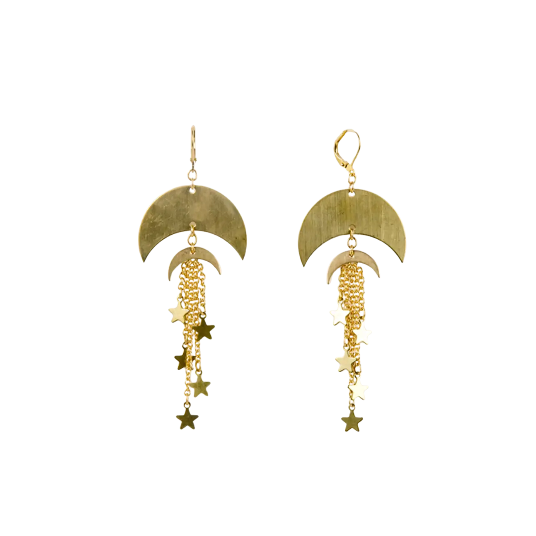 Double Moon and Star Earring