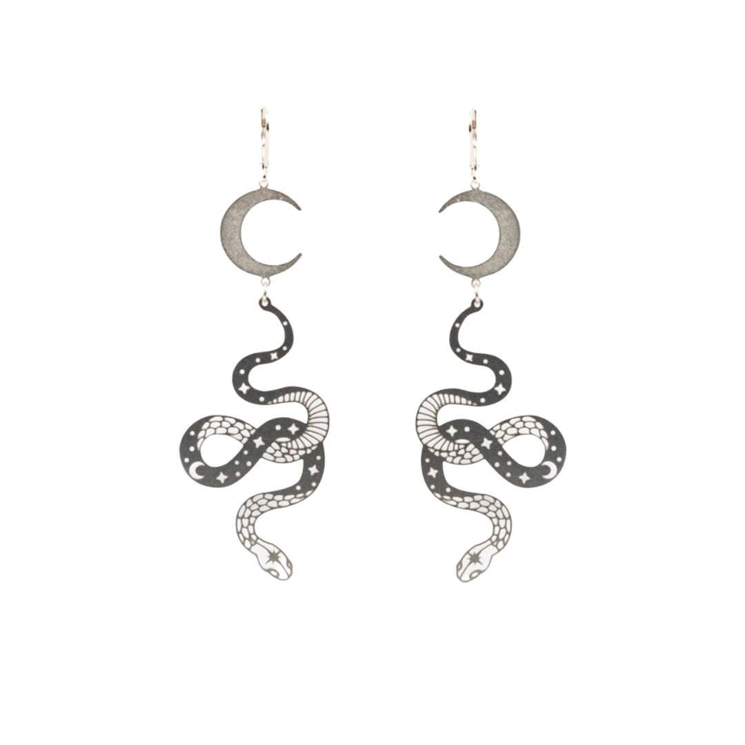 Silver Celestial Snake Earrings