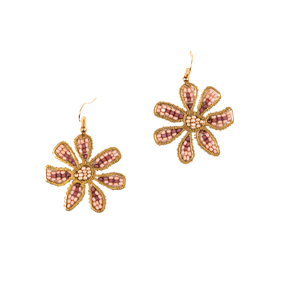 Beaded Daisy Earrings - Mauve