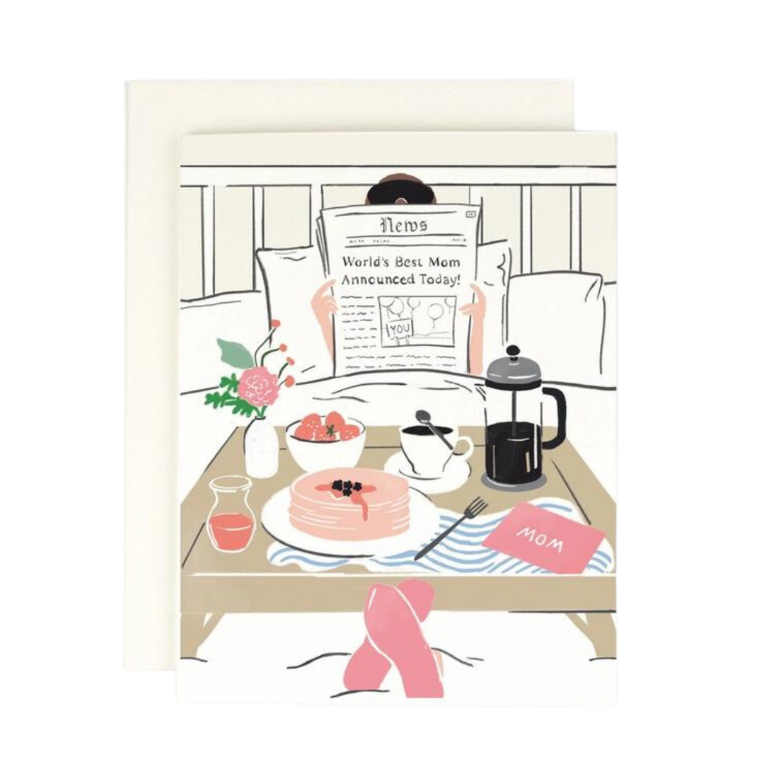 Mom Newspaper Breakfast in Bed Card