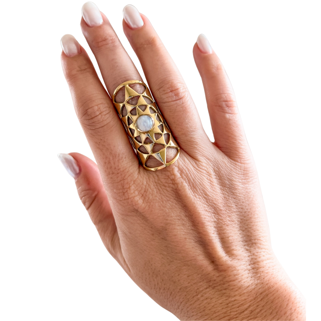 Geometric Stone Shield Ring