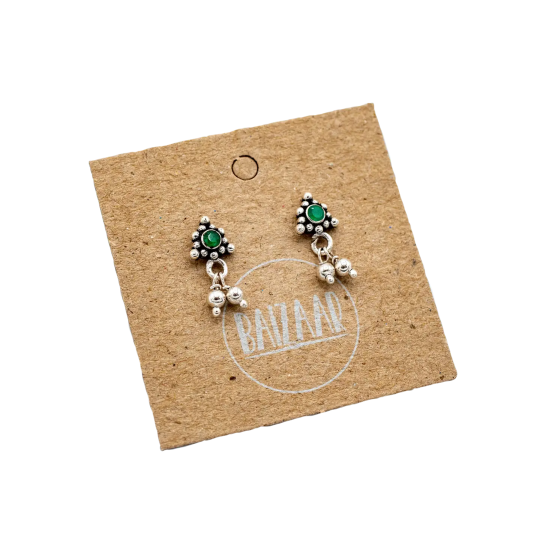 Sterling Silver Emerald Charm Stud Earrings