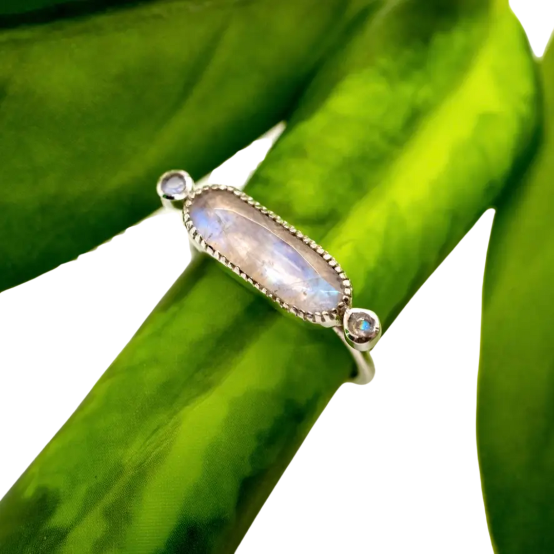 Sterling Silver Long Moonstone Ring