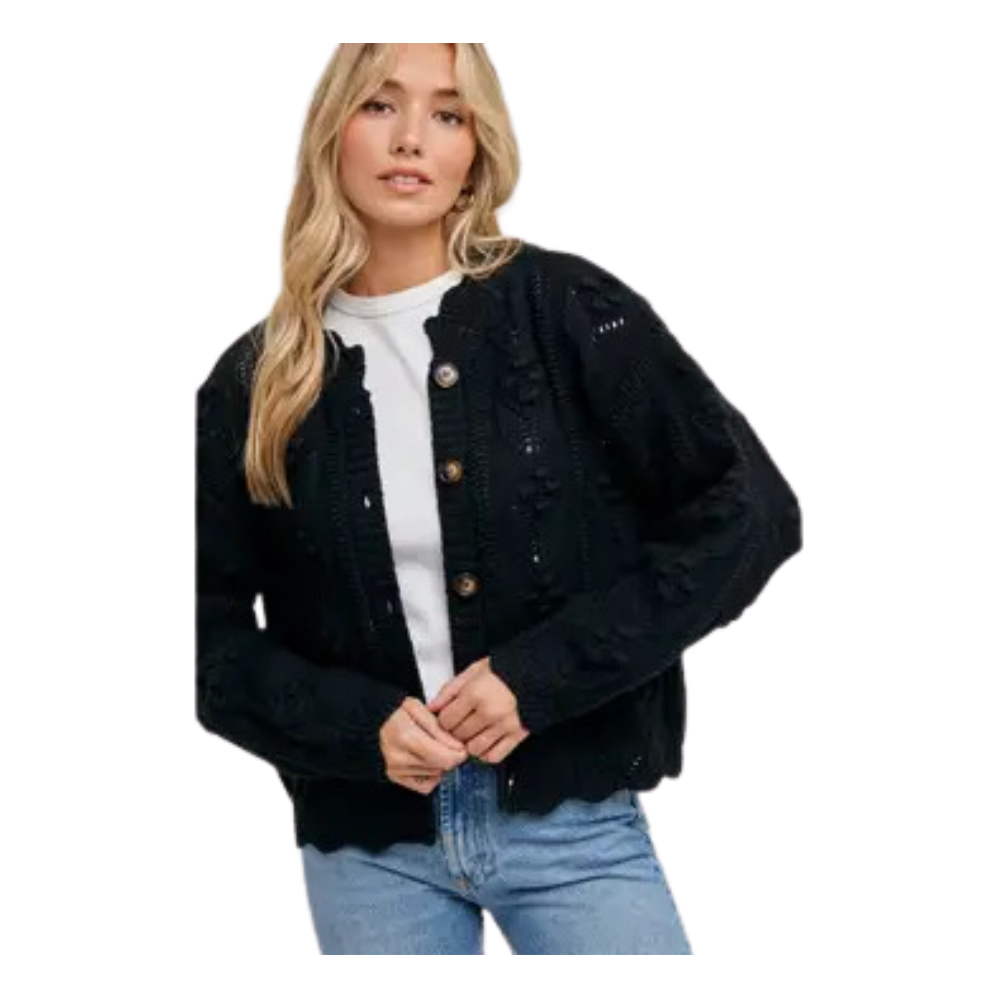 Scallop Hem Sweater Knit Cardigan