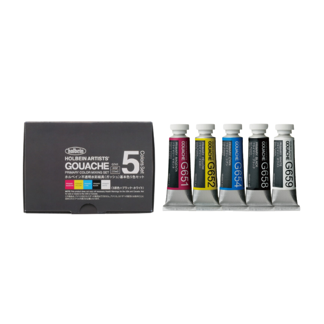 Holbein Artists' Gouache Set of 5 Primary Colors - 15ML