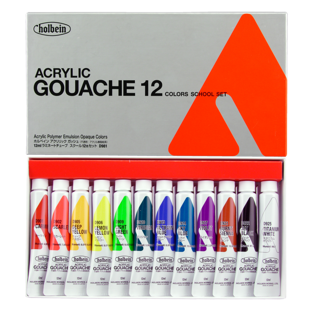 Holbein Acrylic Gouache School Set of 12 - 12ML