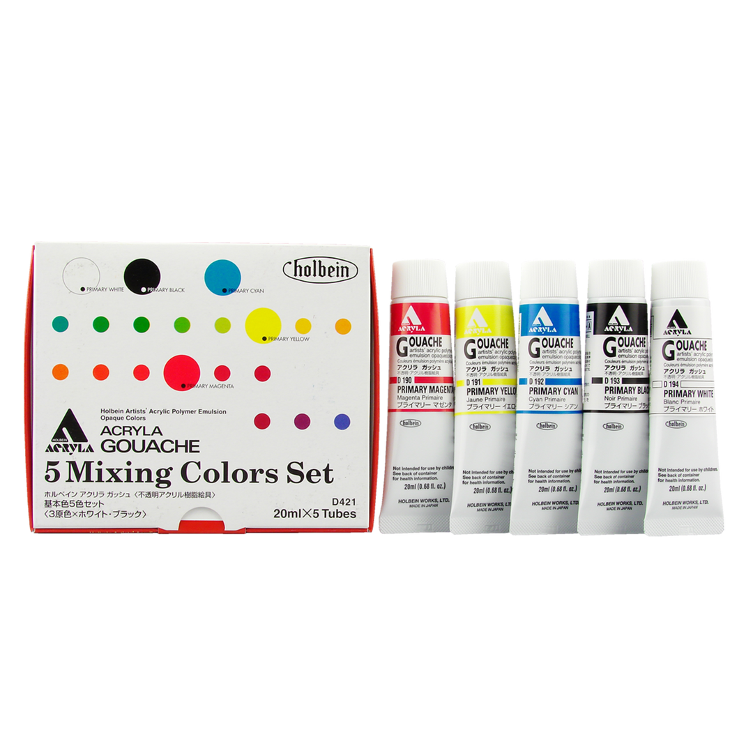 Holbein Acrylic Gouache Primary Mixing Colors Set of 5 - 20ML