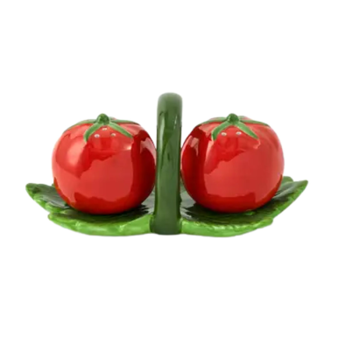 Ceramic S&P Shaker Set - Tomatoes with Leaf Tray