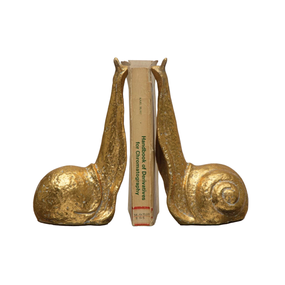 Cast Iron Snail Bookends Distressed Gold Finish Set of 2