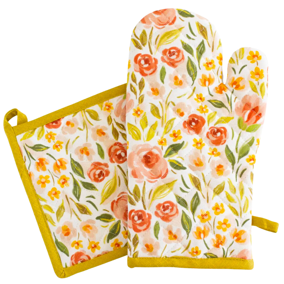 Spring Garden Oven Mitt + Pot Holder Set