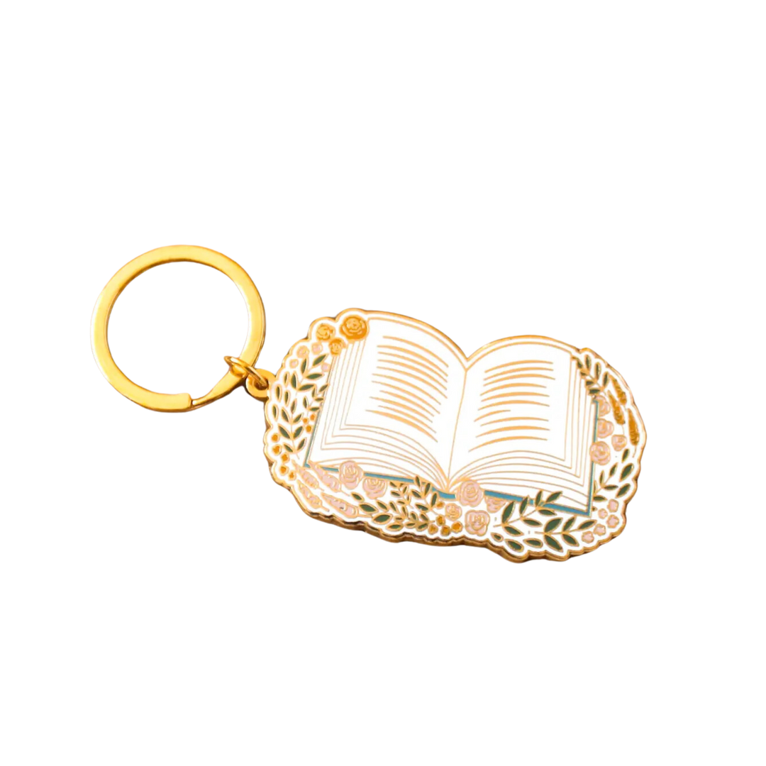 Floral Book Metal Keychain