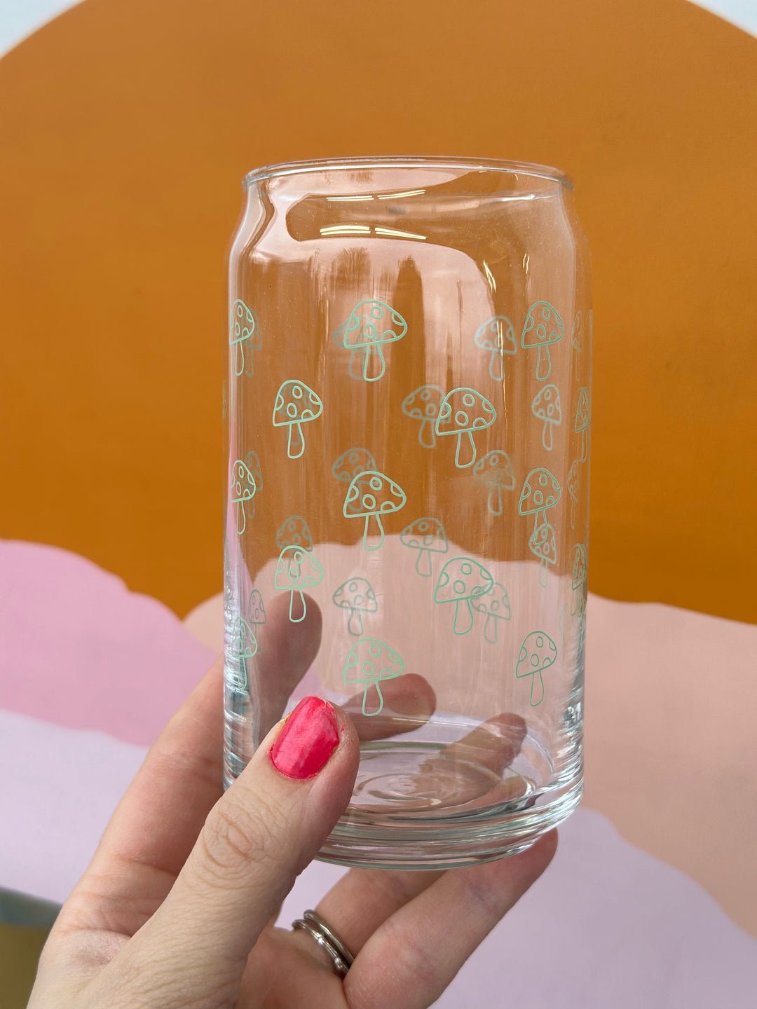 Mushroom Illustration Glass Can - 16oz