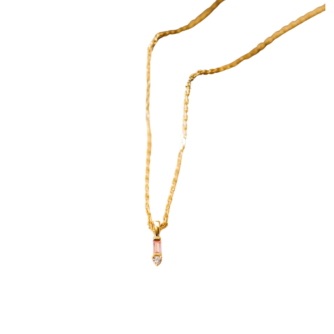 Baguette Drop Pendant Necklace - Pink