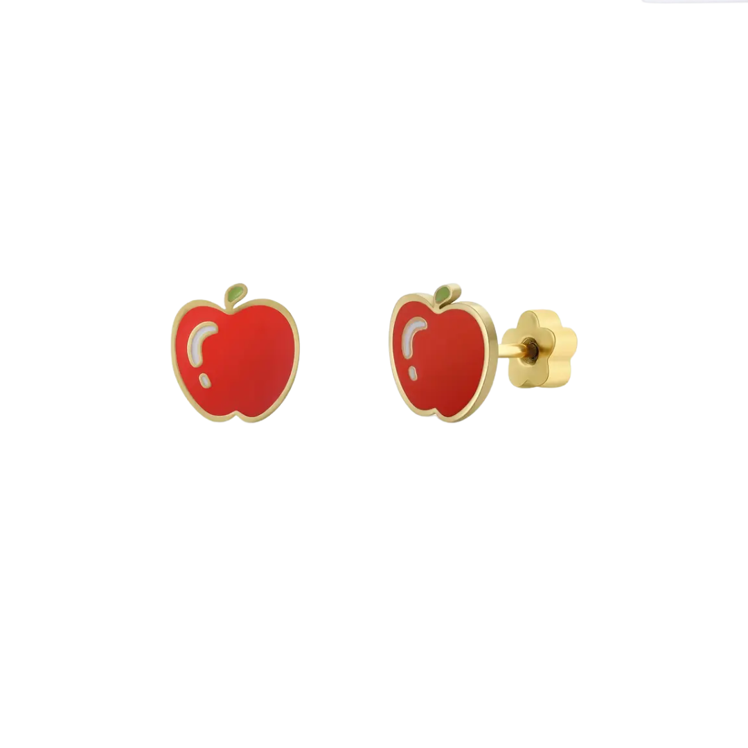 Apple Enamel Flat Back Kids Earrings