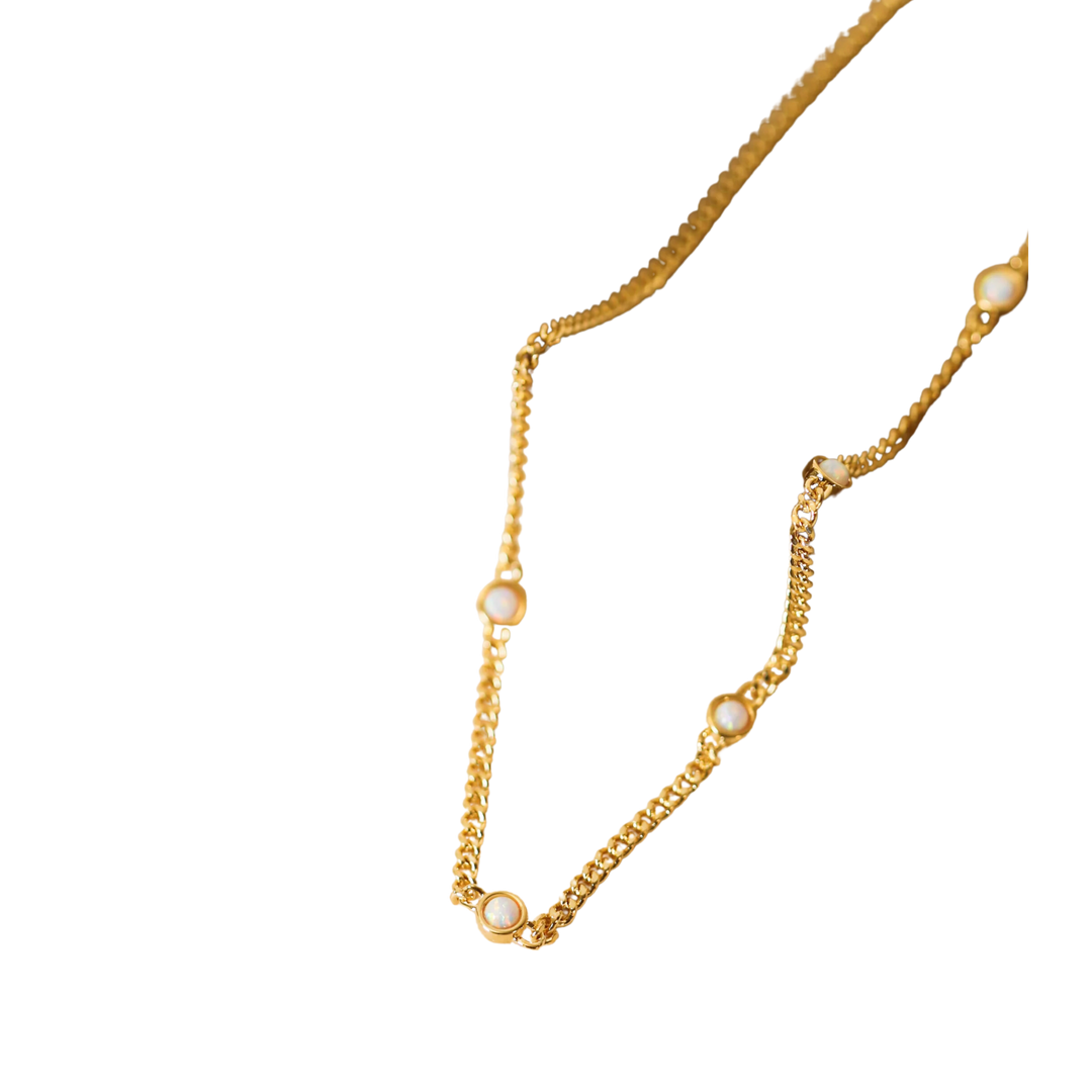 White Opal Necklace - 18k Gold Plated