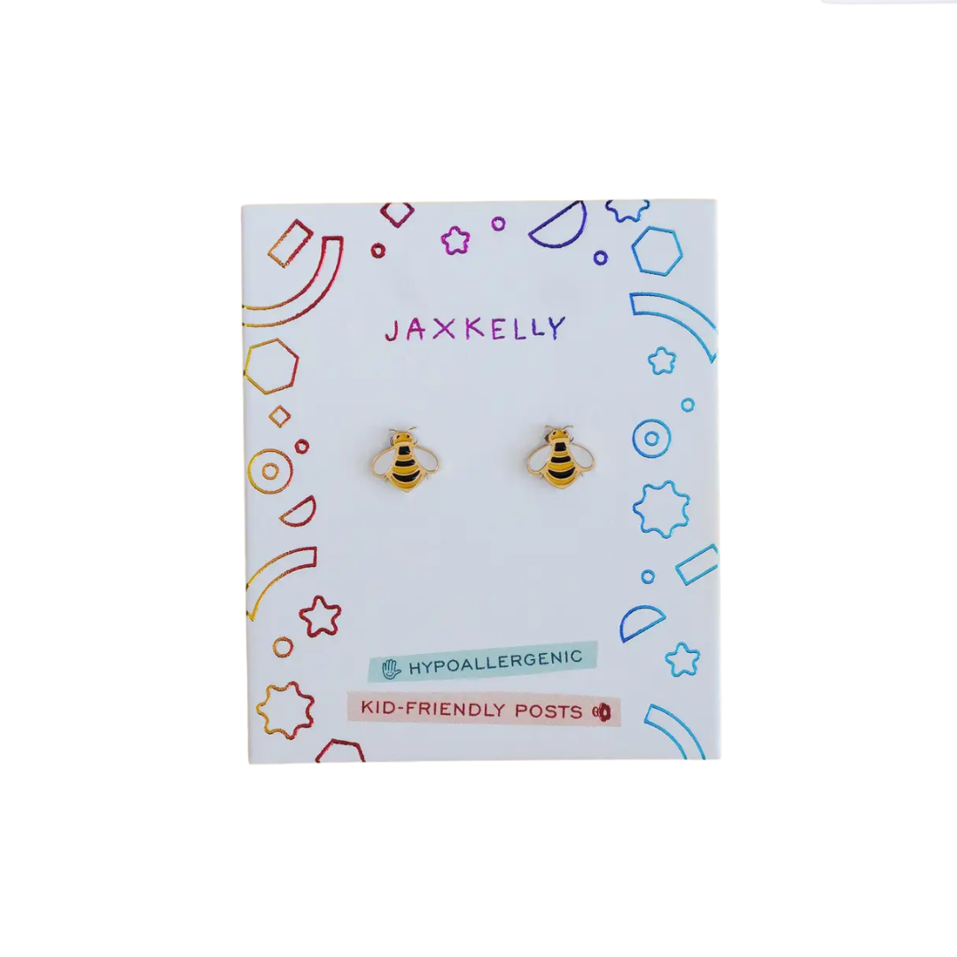 Bumble Bee Enamel Flat Back Kids Earrings