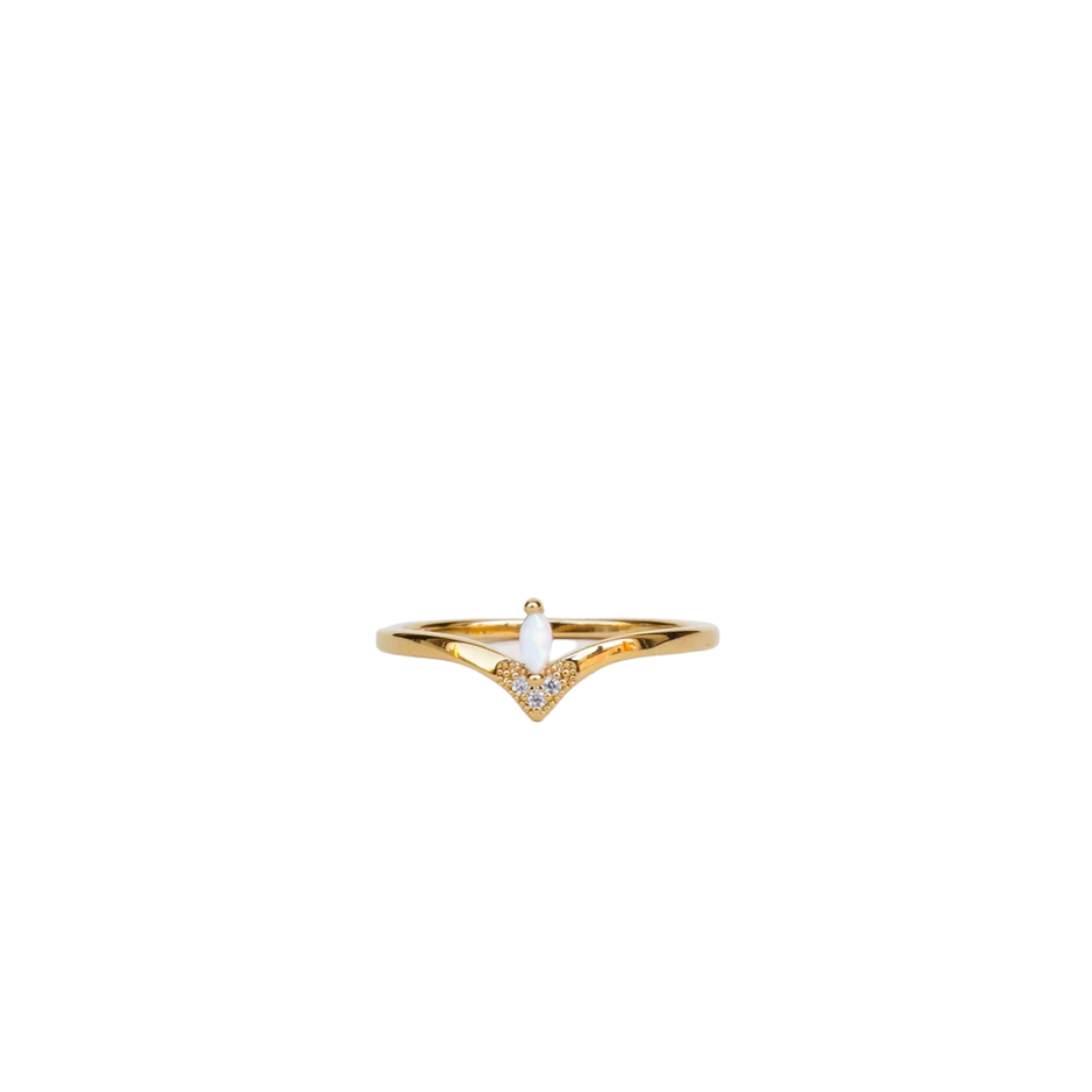 Gold Rings - Floating Gemstone - White Opal & Cz