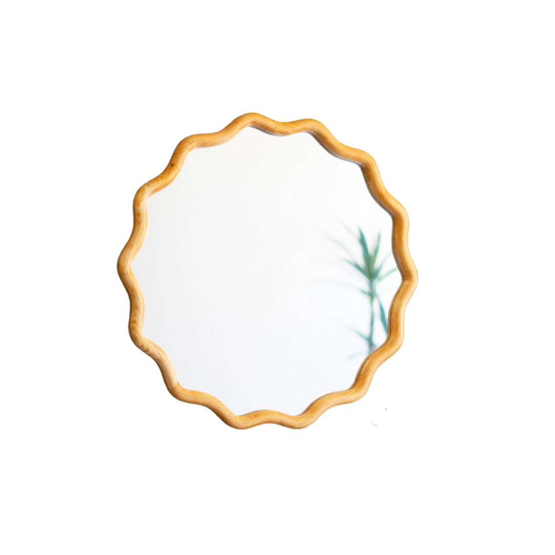 Squiggle Wood Circle Framed Mirror