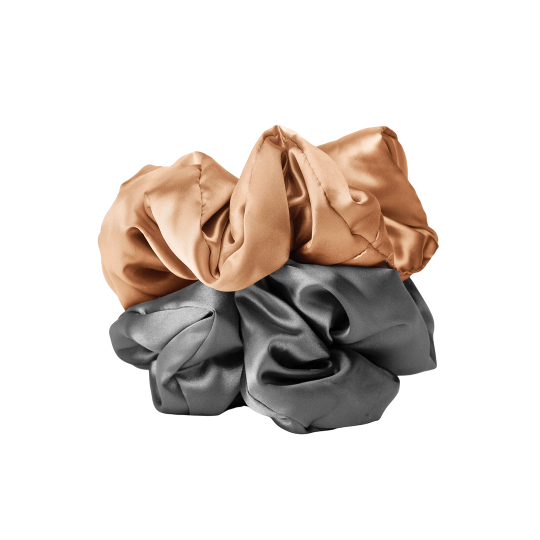 Satin Sleep Pillow Scrunchies- Charcoal & Gold