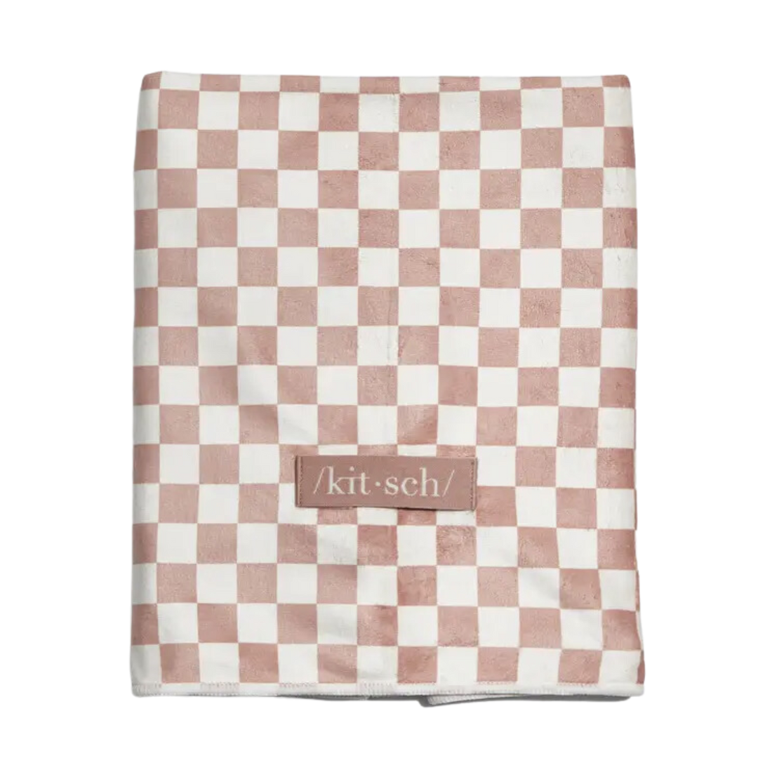 Extra Large Quick-Dry Hair Towel Wrap - Terracotta Checker