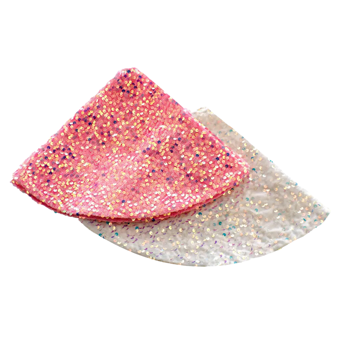 20" Miniature Iridescent Pink & White Sequined Tree Skirts