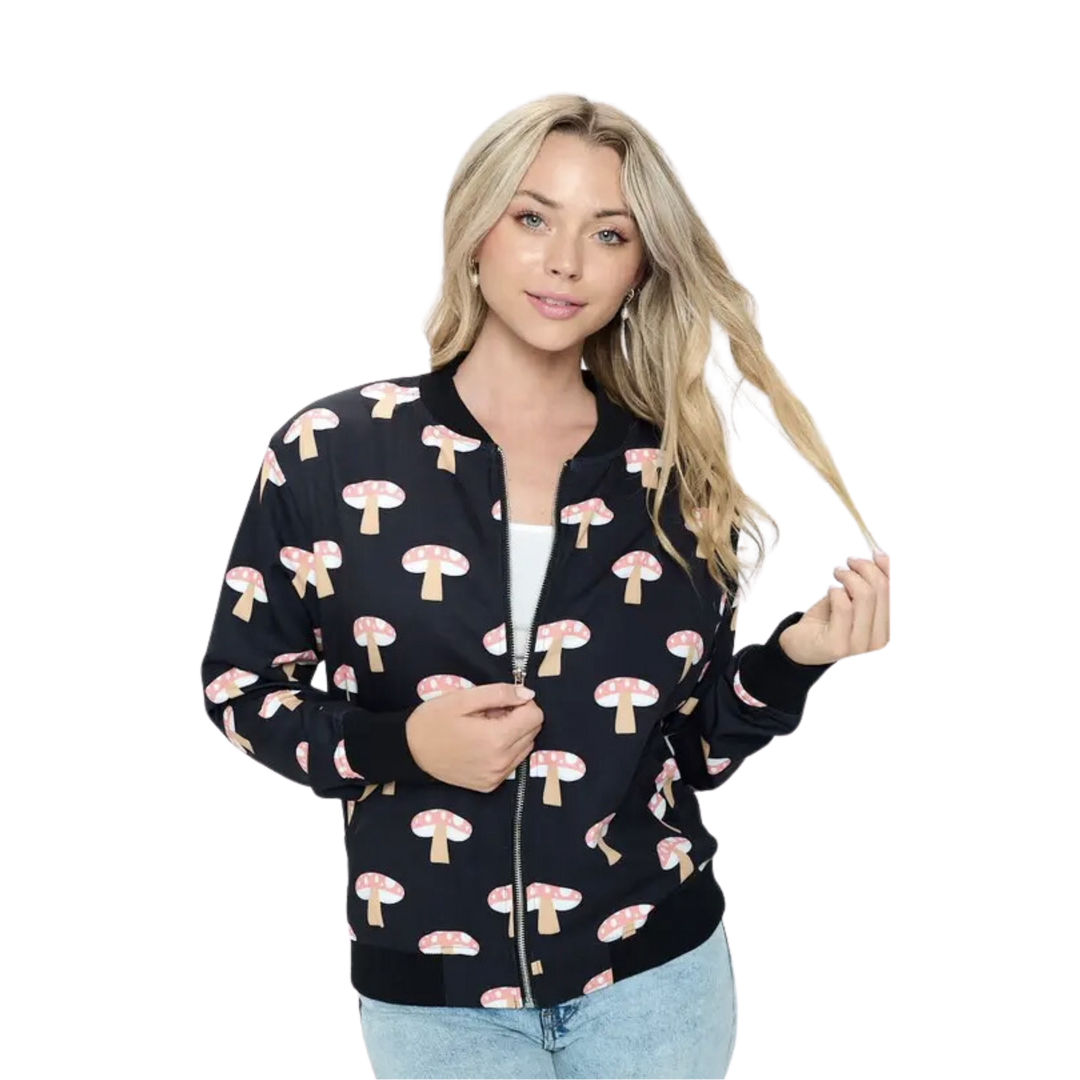 Mushroom Print Light Bomber Jacket