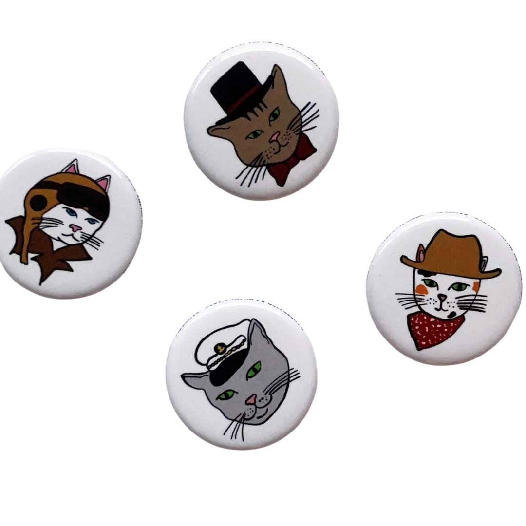 Cats In Hats Buttons - Assorted