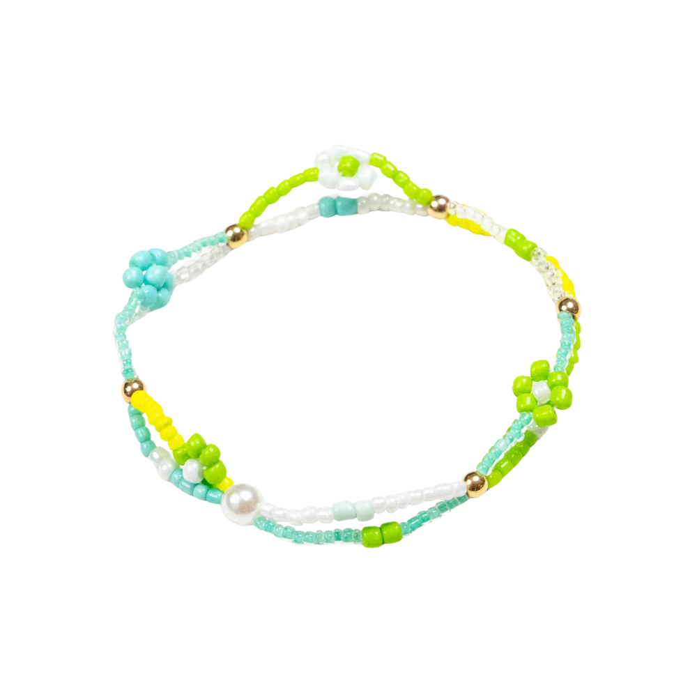 Double Seed Bead Bracelet w/ Flowers