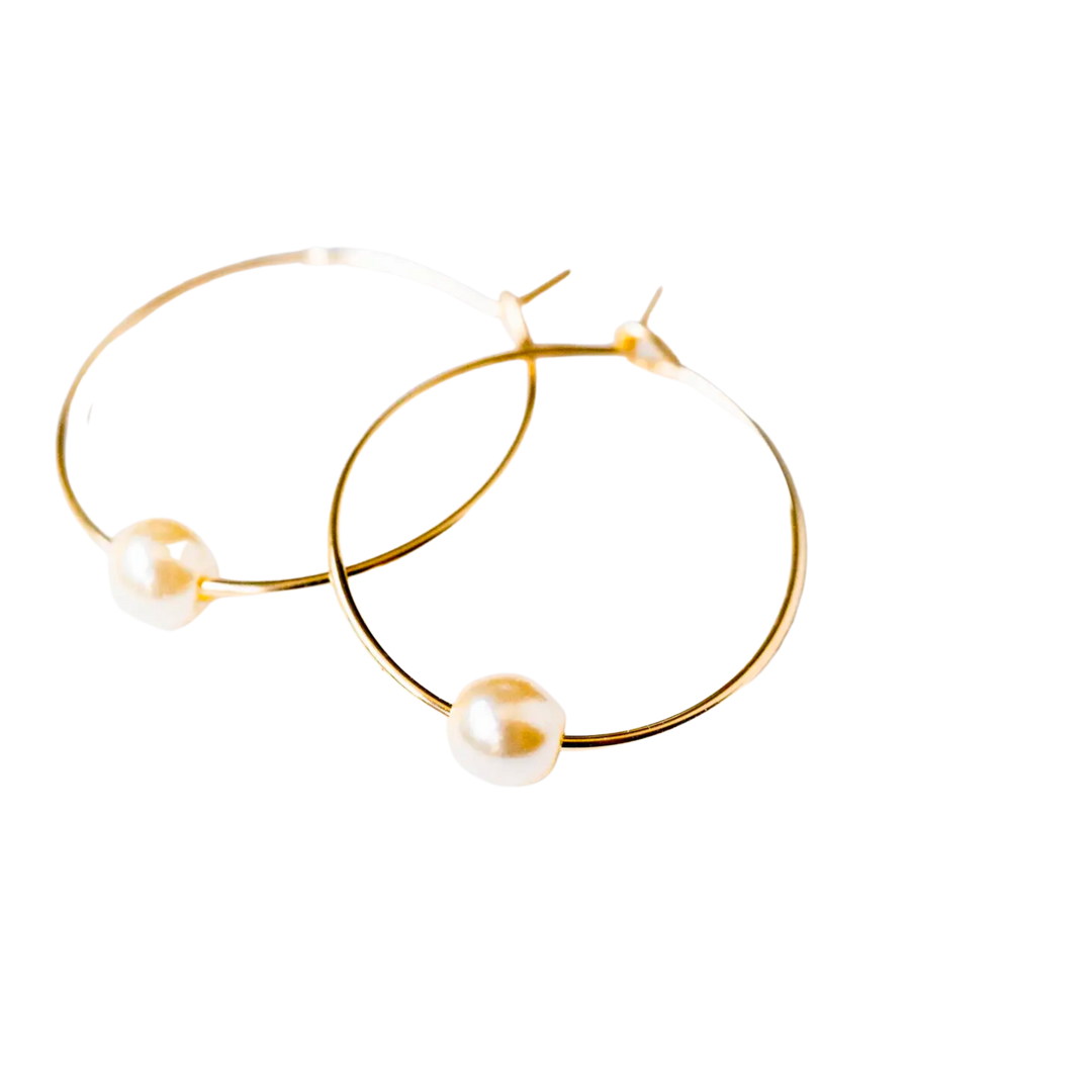 Mini Pearl Gold Filled Hoops