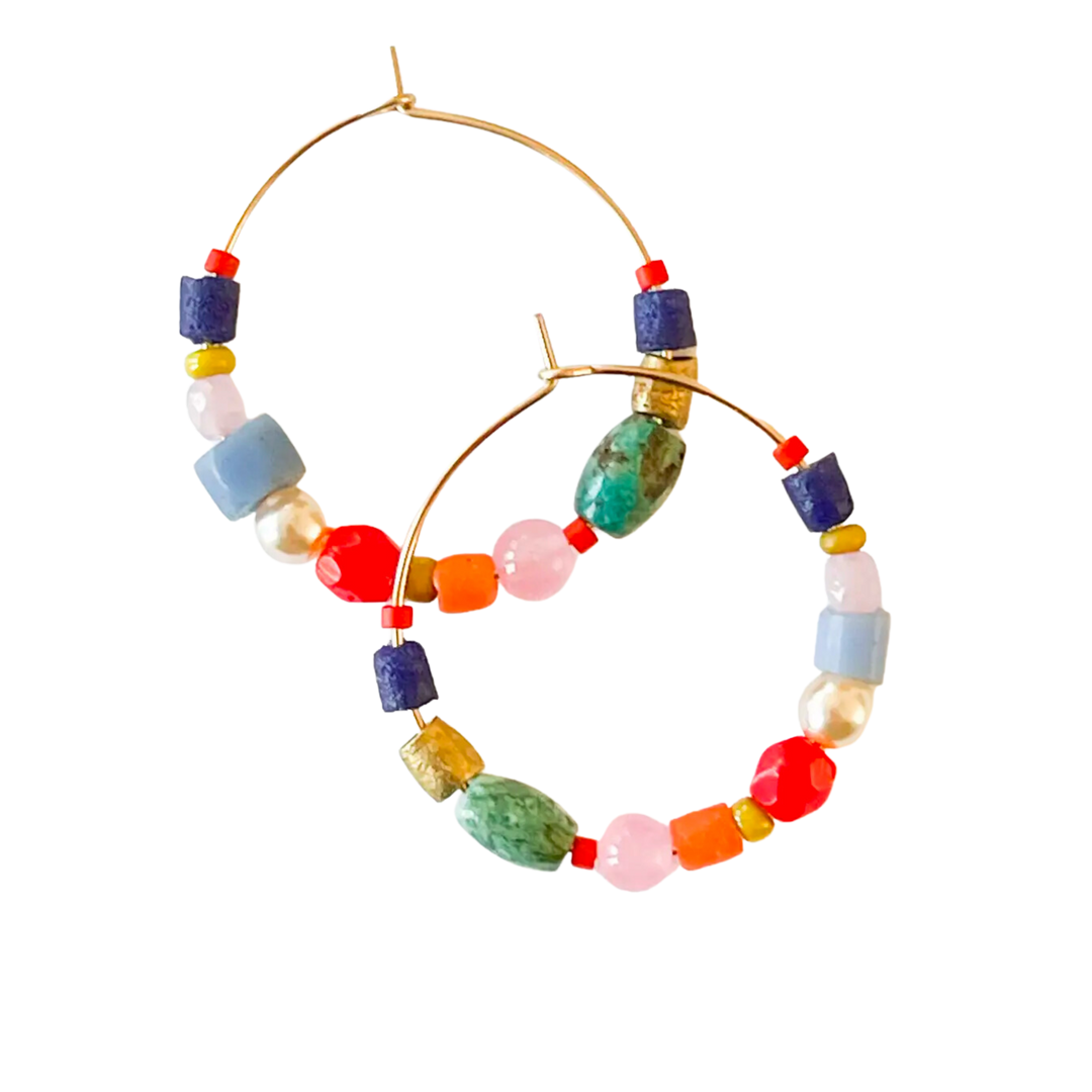 Mixed Beaded Gold Filled Hoops