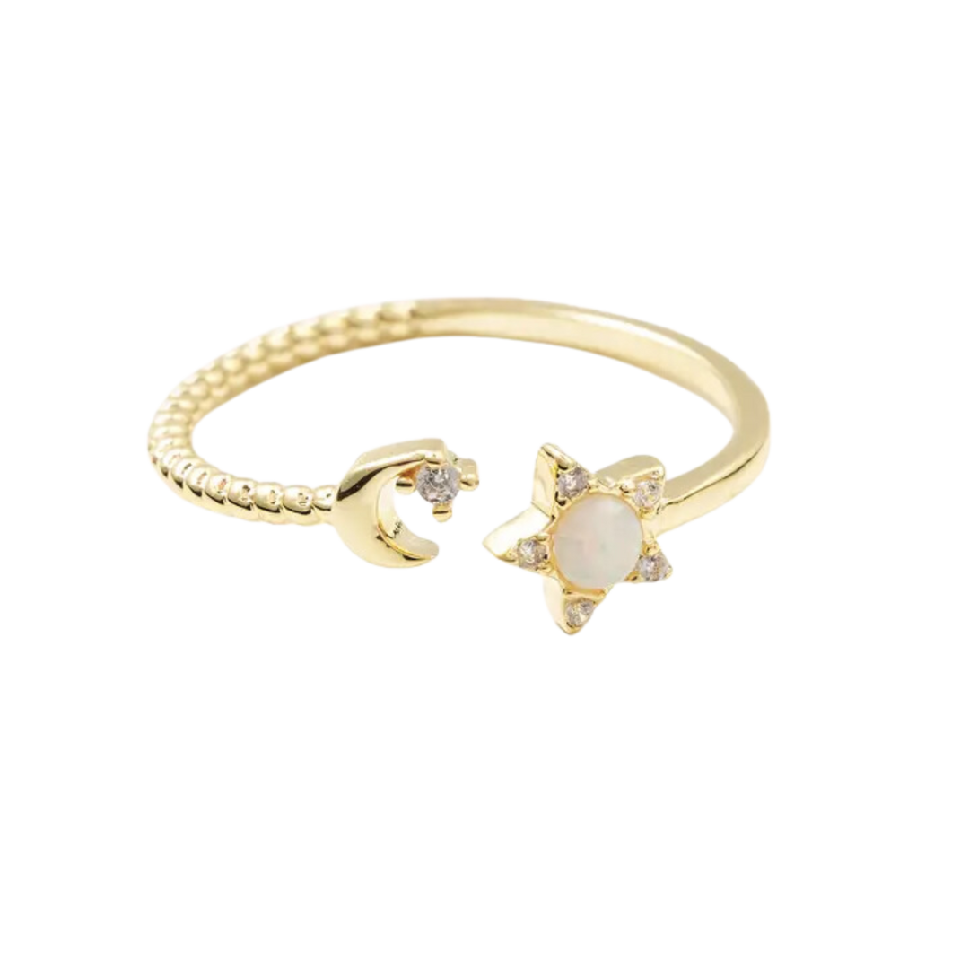 Star Moon Gold Adjustable Ring