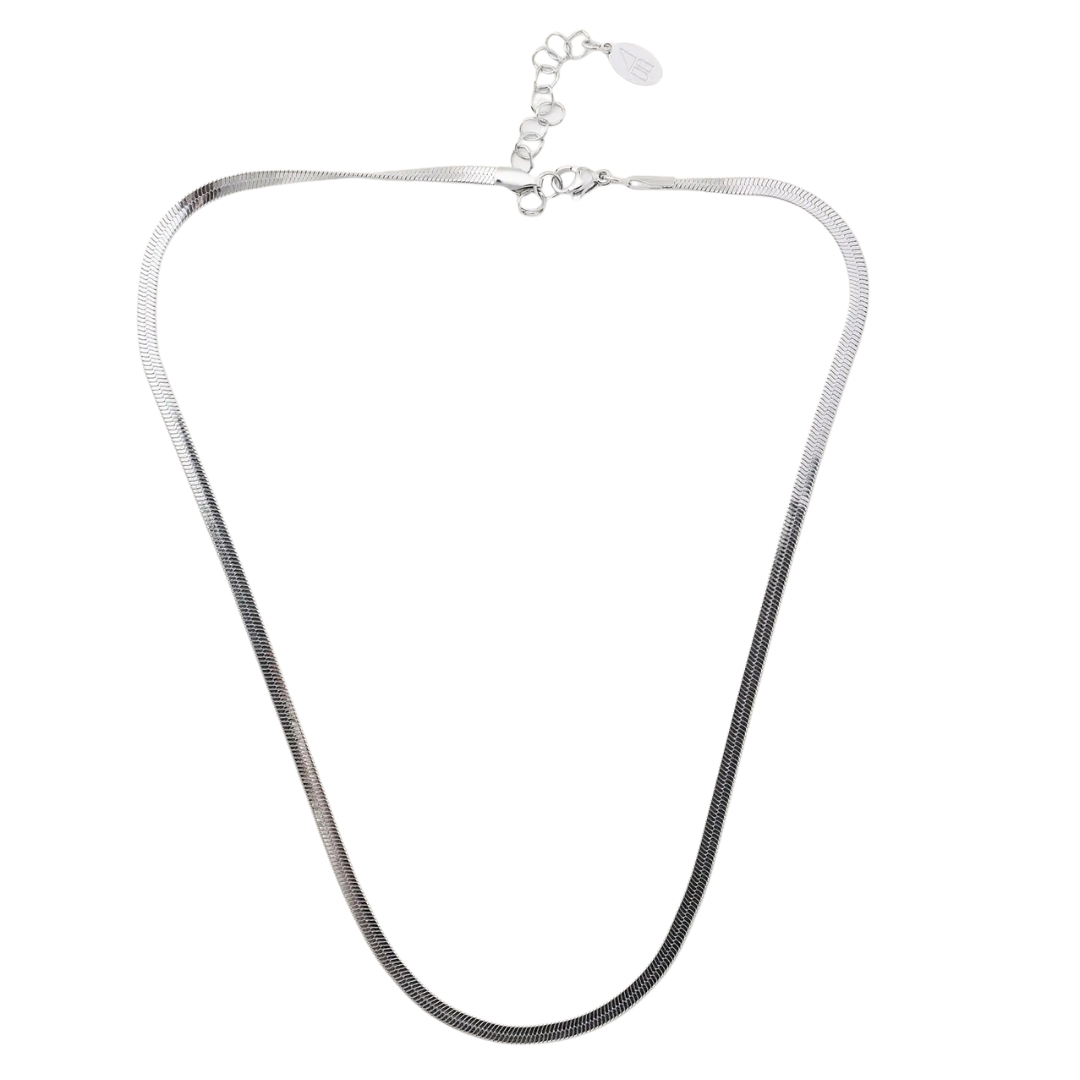 Silver Herringbone Necklace Stainless Steel