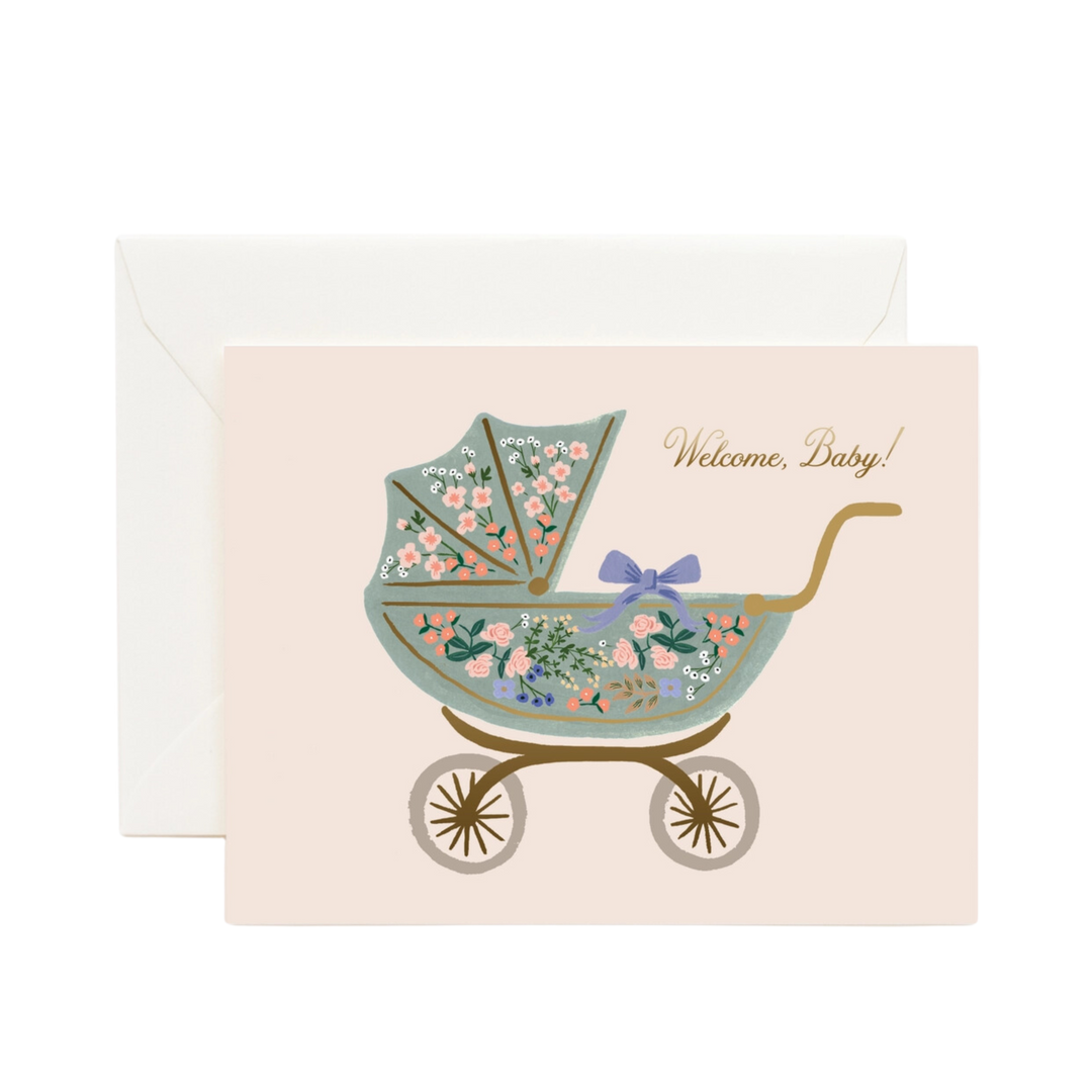 Floral Pram Baby Card