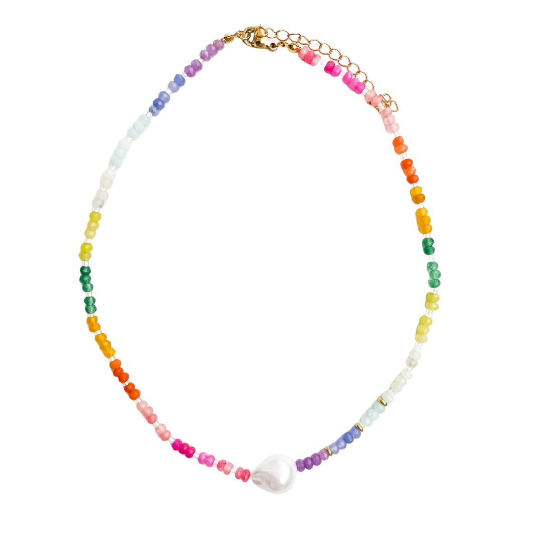 Rainbow Pearl Gemstone Bead Necklace - Color Pop