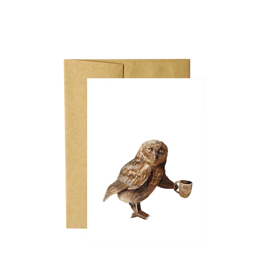 Critters and Cups: Omar Owl - Greeting Card