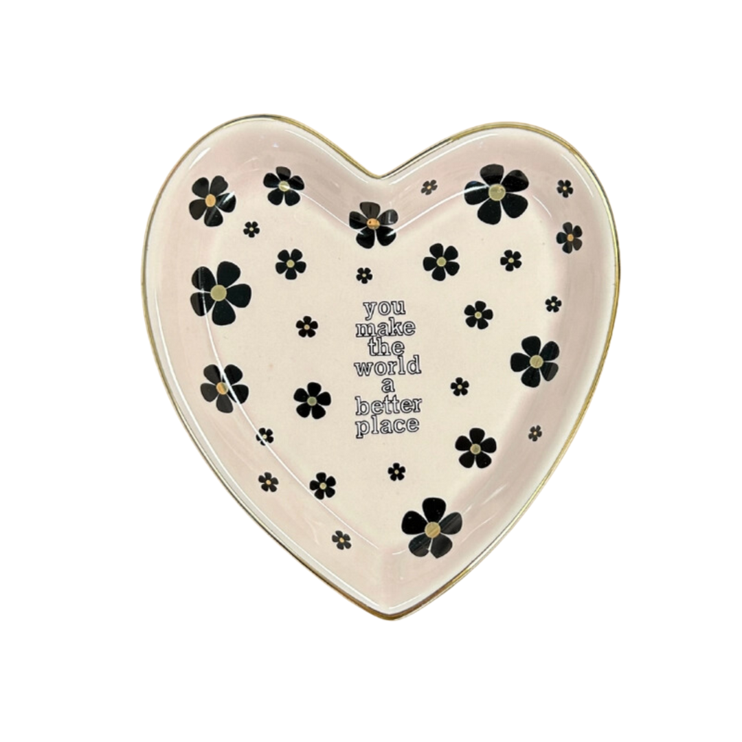 You Make The World A Better Place Blush Pink Heart Shaped Trinket Tray