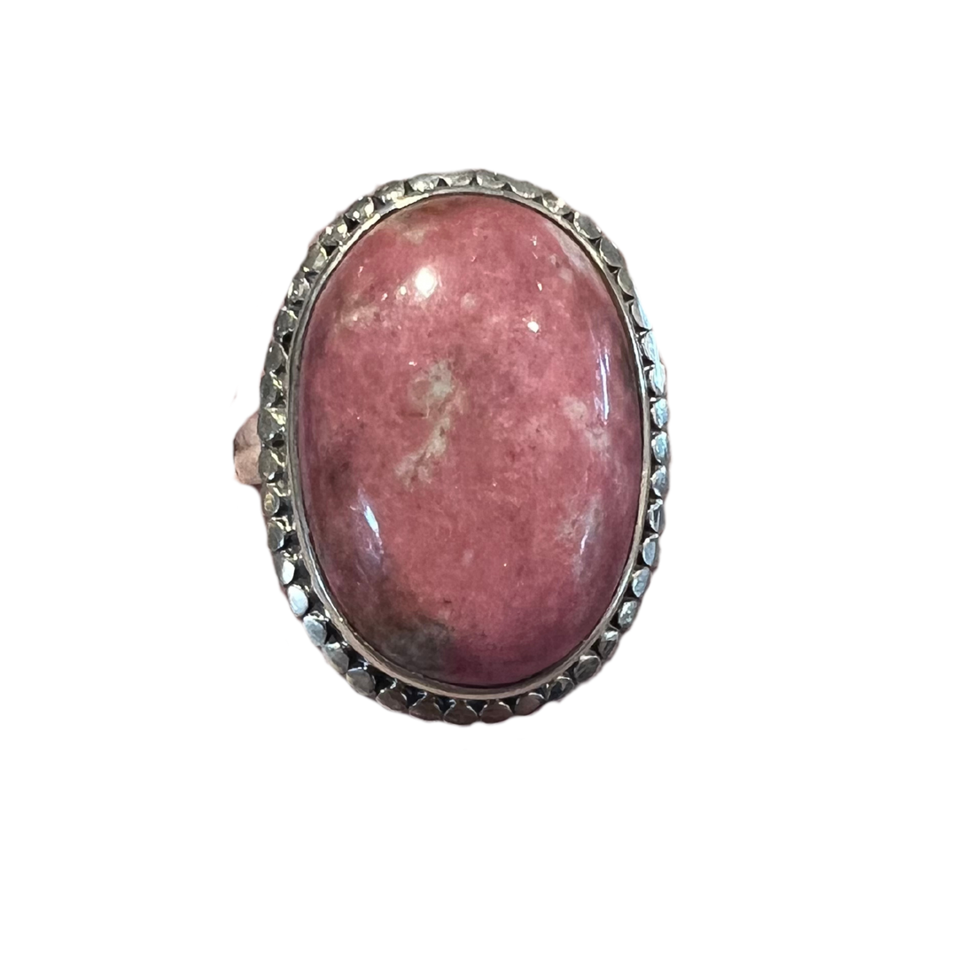 Oval Shaped Thulite 925 Sterling Silver Ring - Size 9