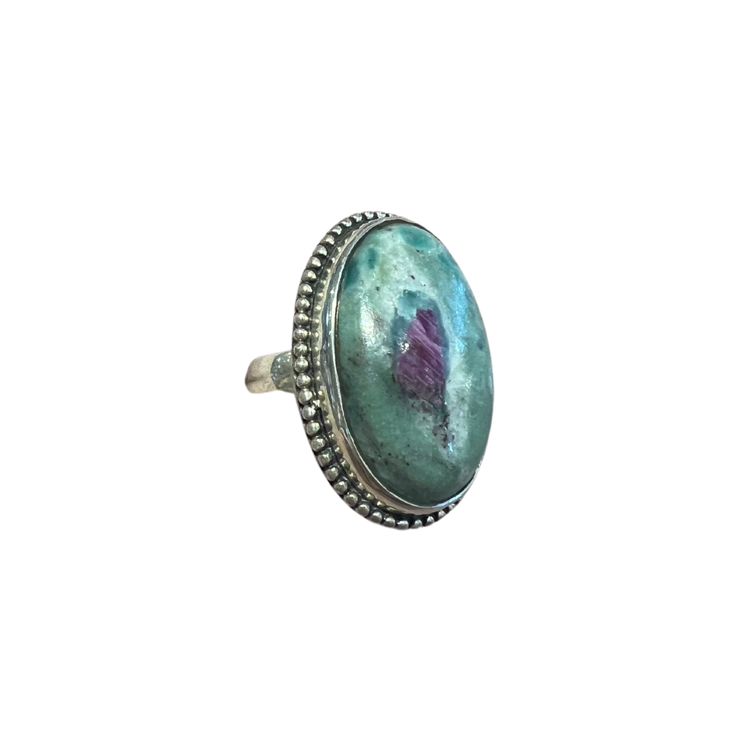 Oval Ruby Ziosite 925 Sterling Silver Ring - Size 6