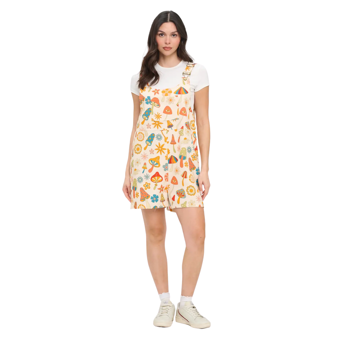 Retro Mushroom Boho Hippie Daisy Flowers Print Shortall