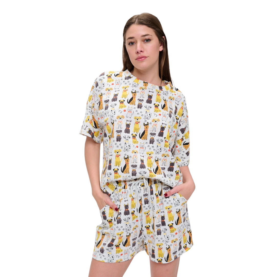 Colorful Multi Dog Print Relaxed Fit T-Shirt