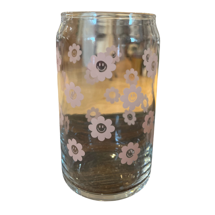 Bold Smiley Flower Glass Can - 16 oz