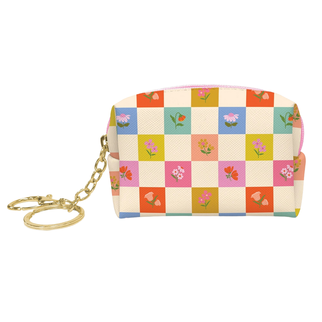 Checkerboard Blooms Key Chain Pouch