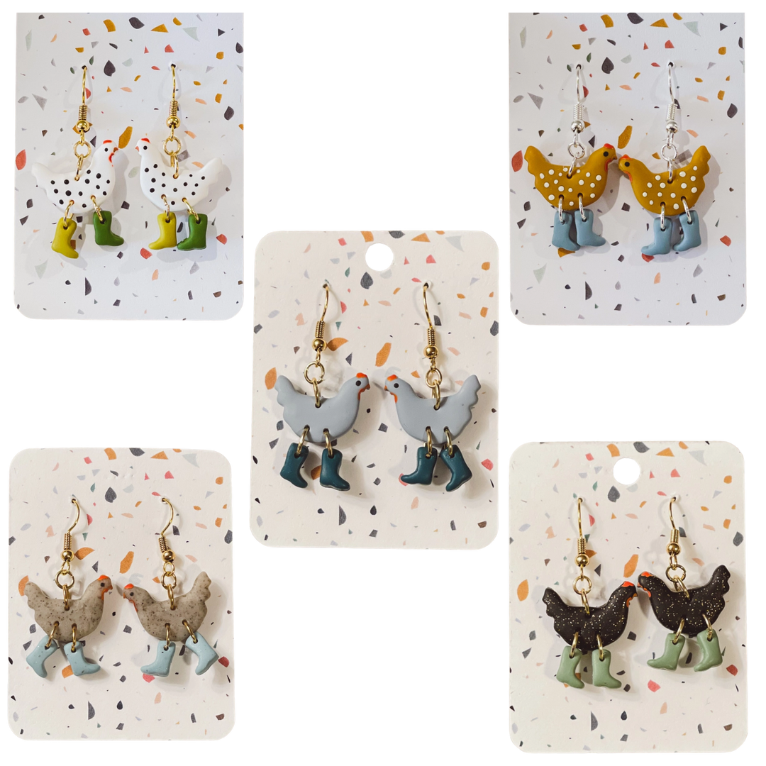 Chickens with Boots Earrings - Assorted
